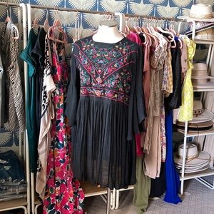 Black floral embroidered tunic/dress